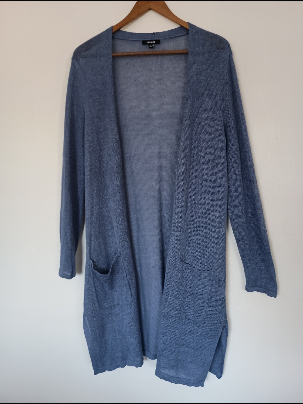 Premise Linen Blend Cornflower Blue Open-Front Long Cardigan